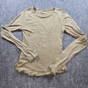 We The Free Free People Beige Ruffle Hem Top Womens Small Stretch Boho
